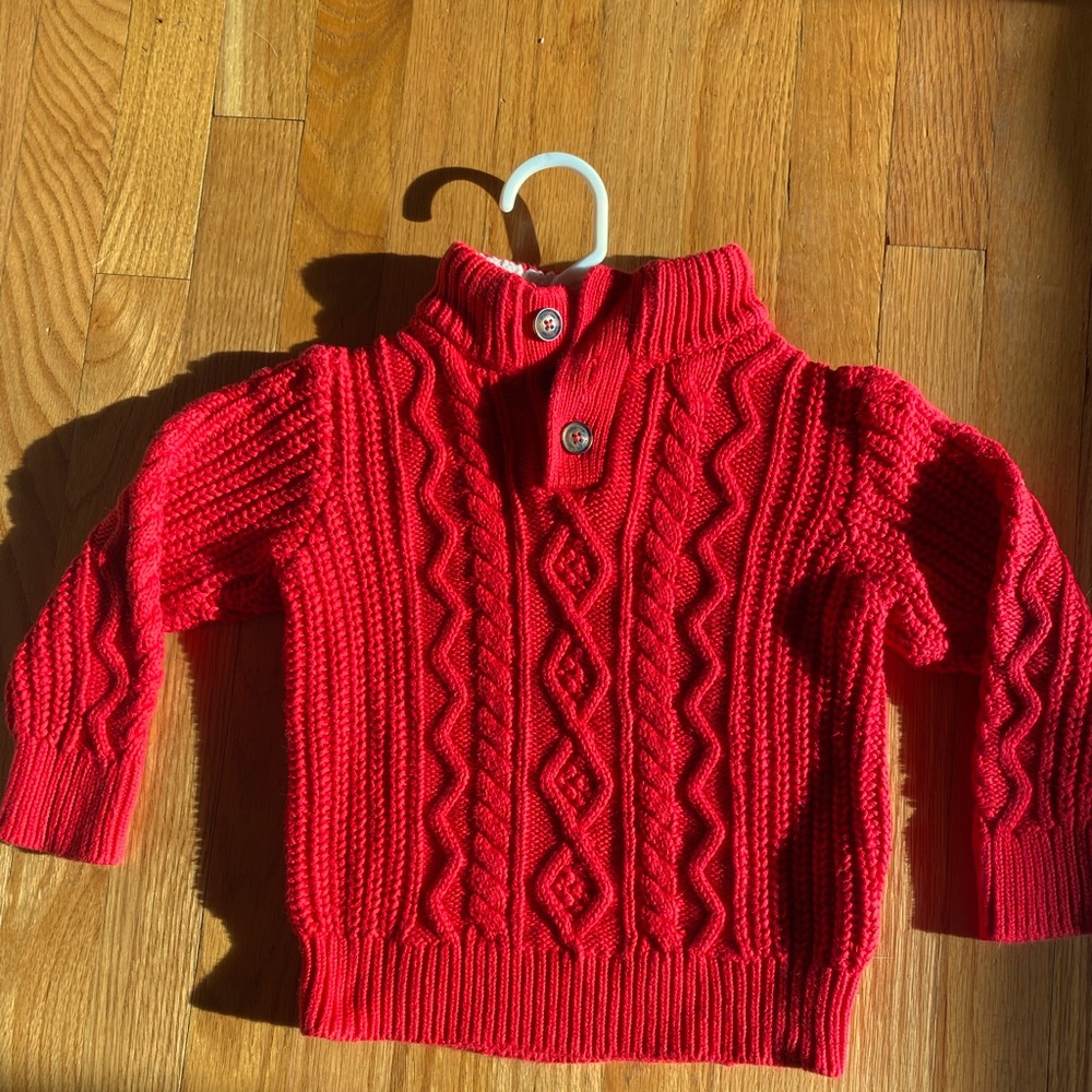 GAP 4t bright red cableknit sweater with fleece lined mock neck and buttons